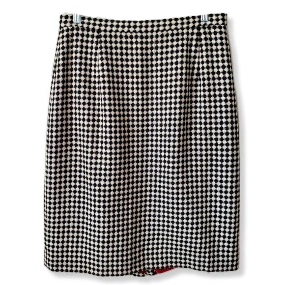 Talbots 90s Black Ivory Wool Tweed Pencil Skirt 12 Preppy Retro Classy Career - Picture 15 of 15